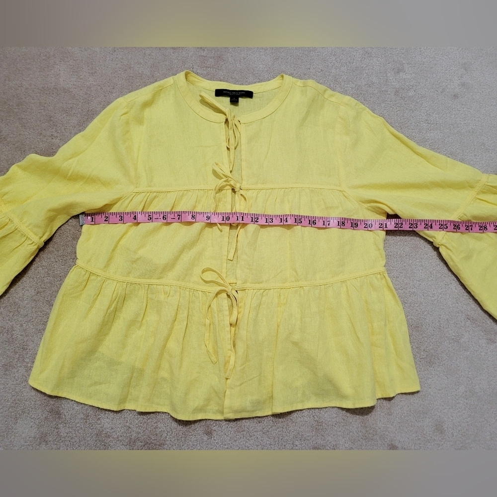 Marc New York Women’s Tie Front Linen Blend Tiered Blouse Yellow Size Large - Picture 8 of 14